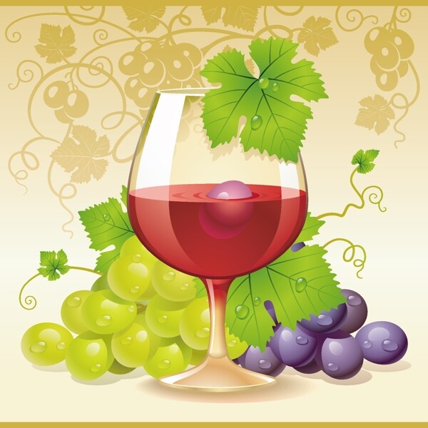 葡萄酒与葡萄矢量素材