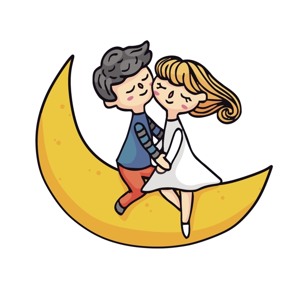 卡通手绘月亮上的情侣矢量素材