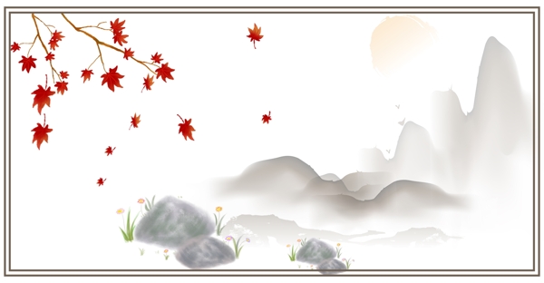 中国风水墨山画边框背景