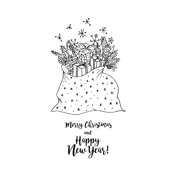 黑色矢量单色插图圣诞快乐新年快乐印刷设计