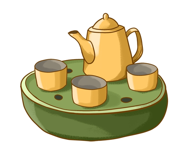 黄色茶壶茶杯插图