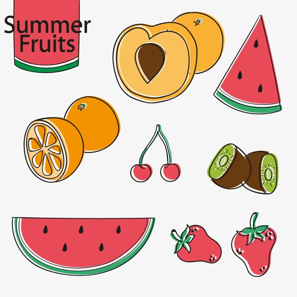7款彩绘夏季水果矢量素材