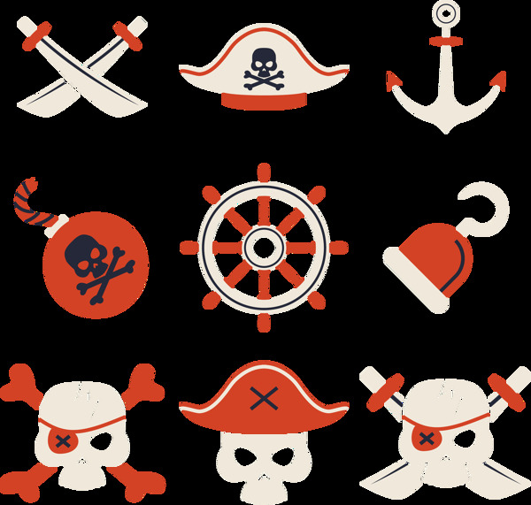 各种红色海盗元素图免抠png透明图层素材