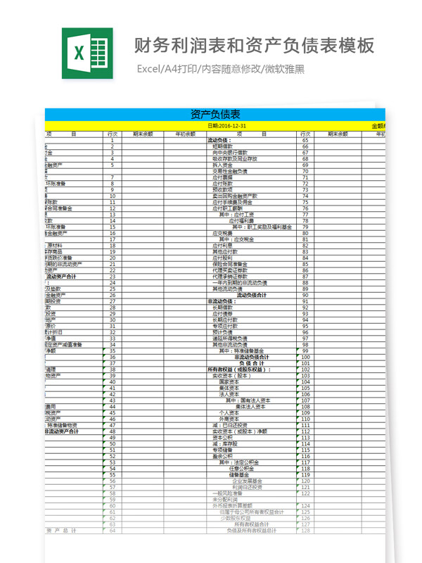 财务利润表和资产负债表模板Excel文档
