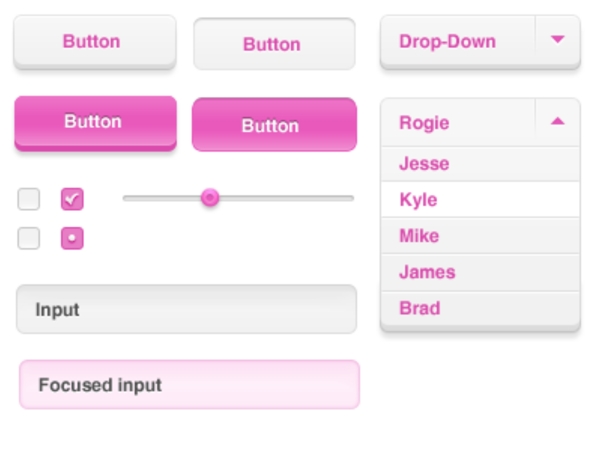 粉色网页按钮勾选框复选框下拉菜单进度条