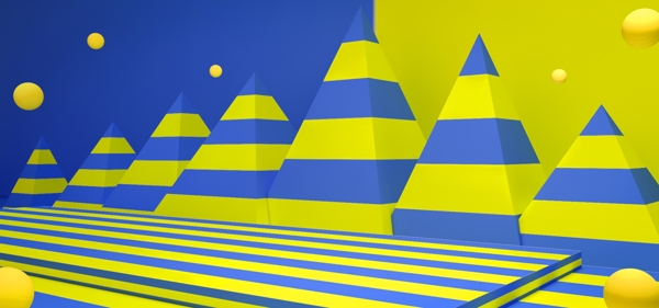 C4D创意蓝黄色三角形背景