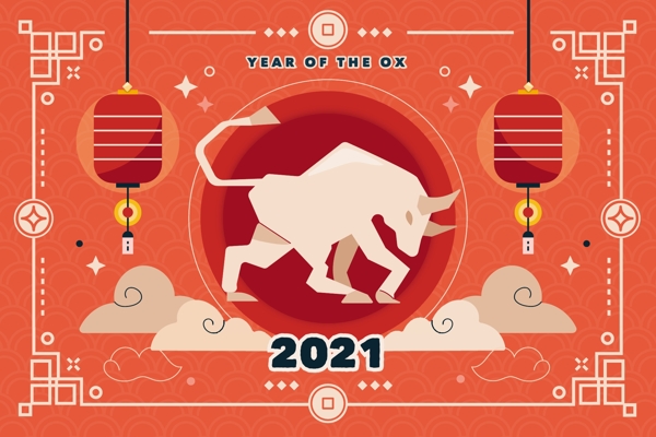 2021新年海报牛年剪纸素材图片