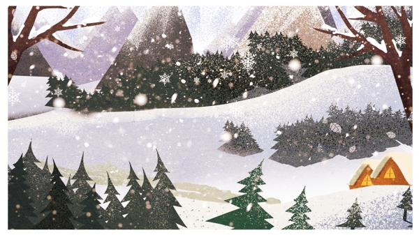 手绘雪景猪年日历封面背景素材