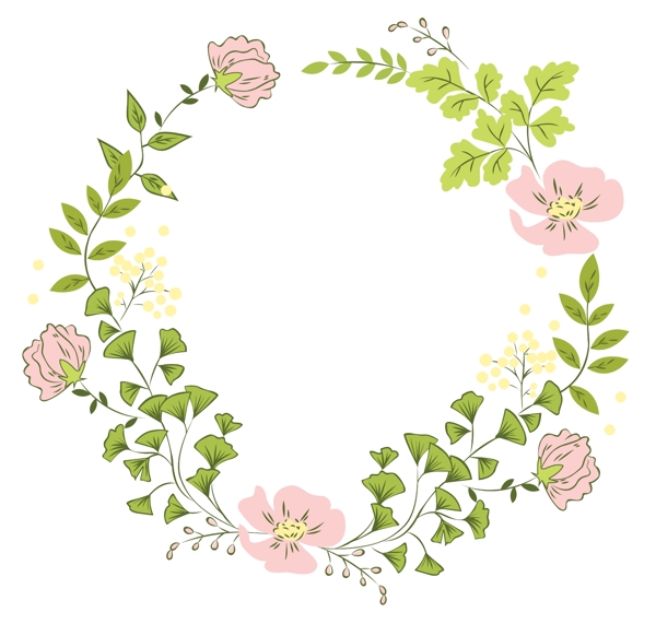 粉色花朵花环边框