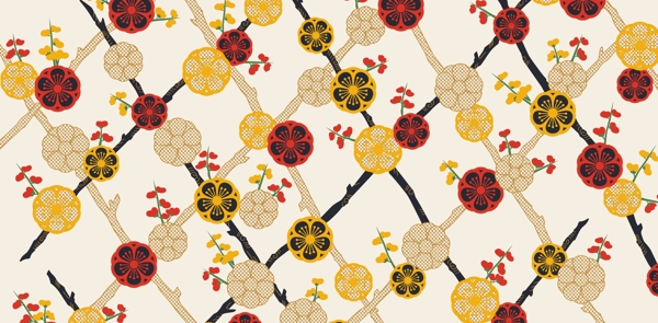 日本传统图案矢量素材100花卉植物图片