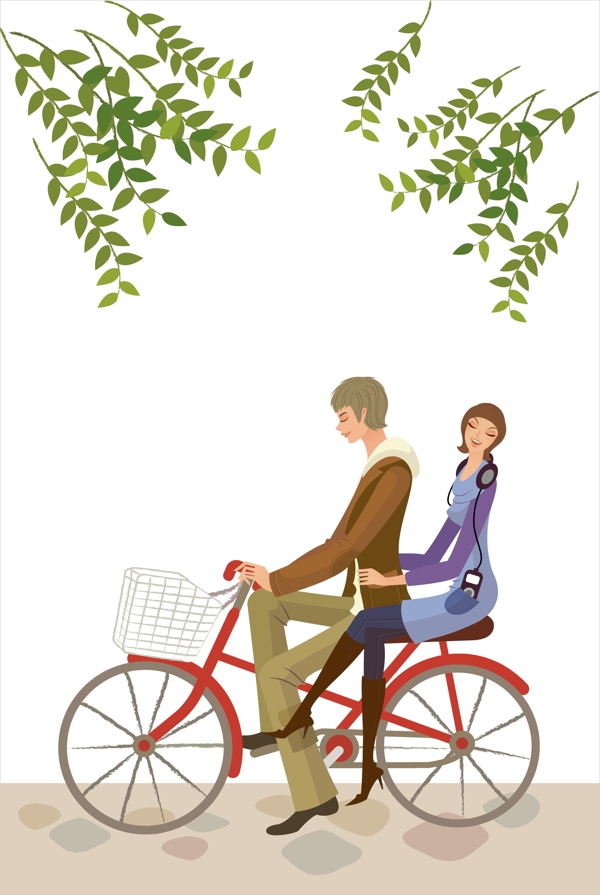 骑自行车的情侣