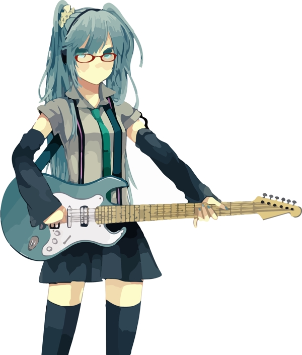 矢量初音未来弹吉他卡通