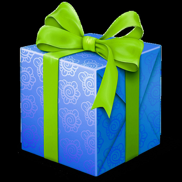 绿带子蓝色礼品盒免抠png透明图层素材
