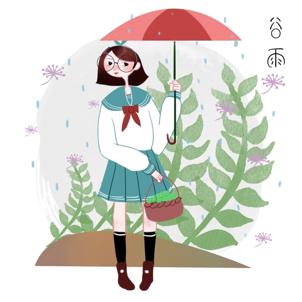 谷雨拿伞的小女孩