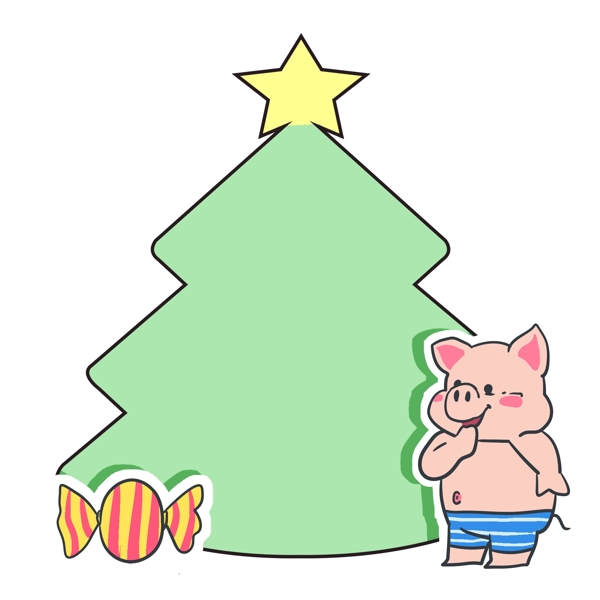 小猪和树木边框插画