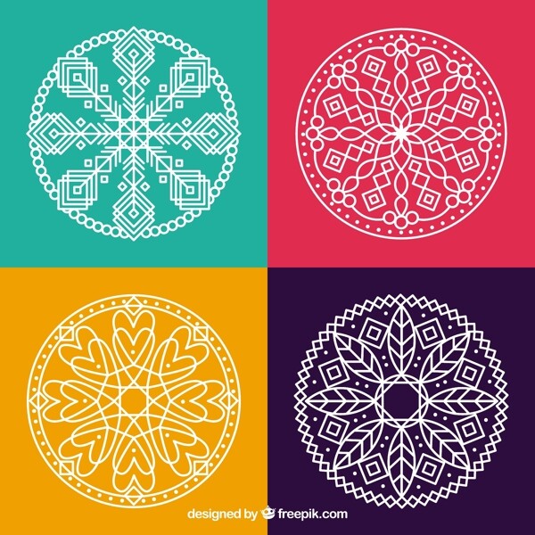 四个圆形曼陀罗花纹装饰图案