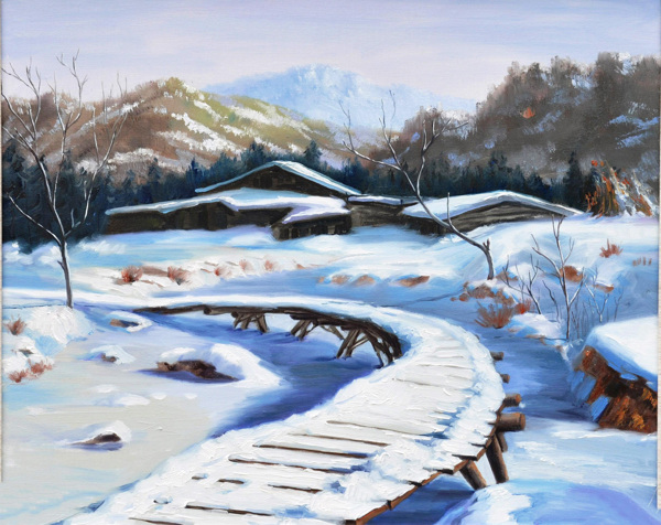 冬天雪景油画背景图片