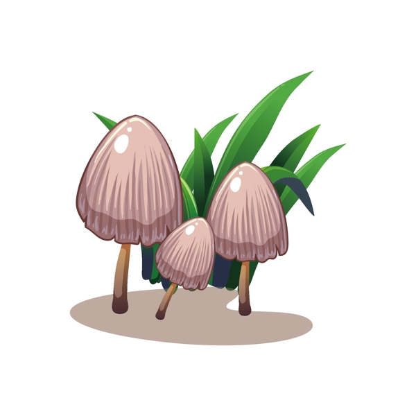 卡通三颗蘑菇和草矢量素材