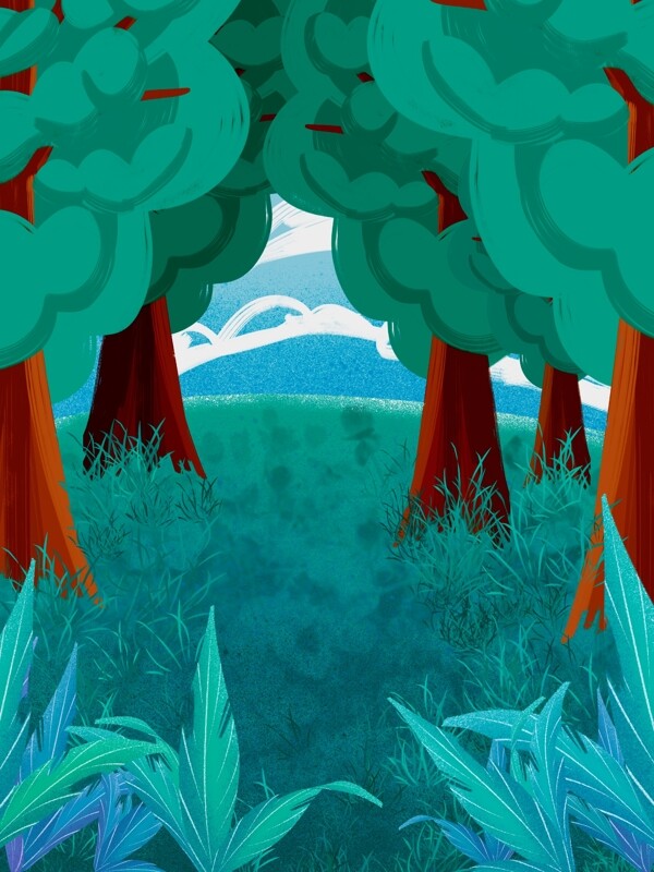 手绘插画树林背景设计