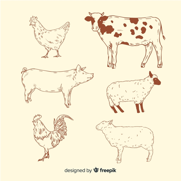 6款手绘农场动物AI矢量素材