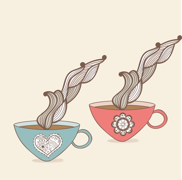 咖啡杯和花卉图案的背景热饮料在美丽的杯子茶杯