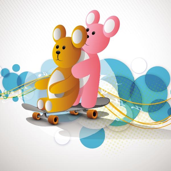 两个泰迪熊对滑板的友谊概念