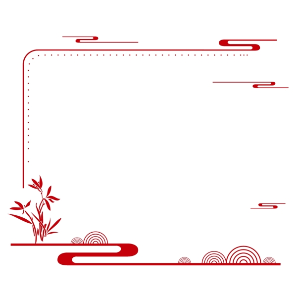 中国风传统红色流云兰花半框矢量免抠边框素材