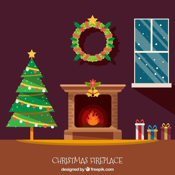 圣诞室内背景壁炉