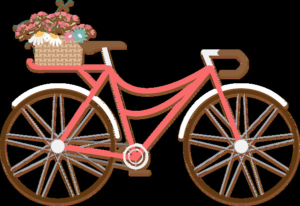 手绘花篮自行车插画免抠png透明图层素材