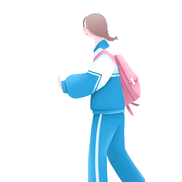 卡通小清新穿校服背着书包回家的女孩