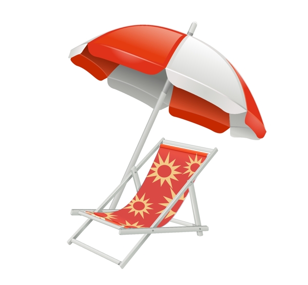 手绘炎炎夏日沙滩乘凉椅元素