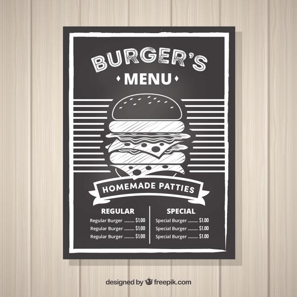 老式汉堡菜单上黑板
