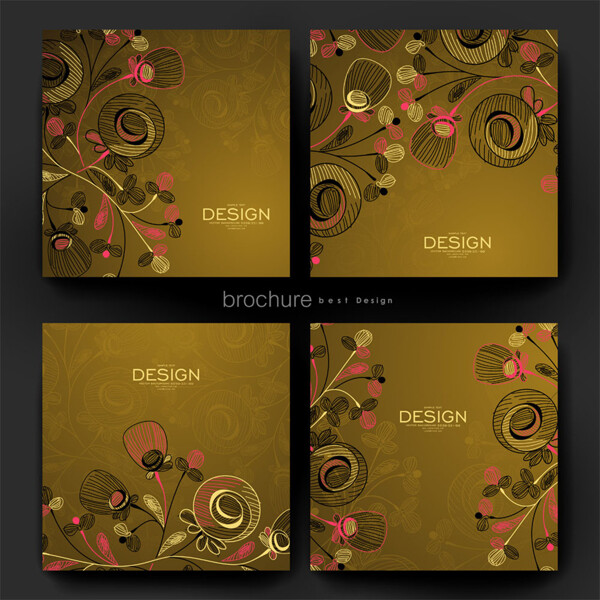 黄色背景下的花卉植物卡片设计图片