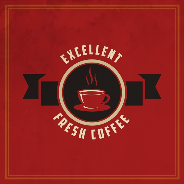 复古咖啡标签与红色背景矢量素材