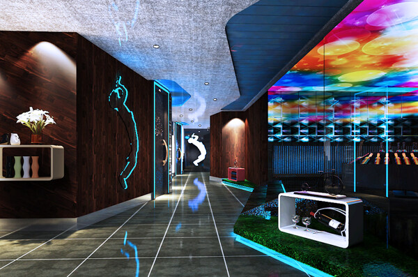 室内设计3D工装效果图KTV创意走廊