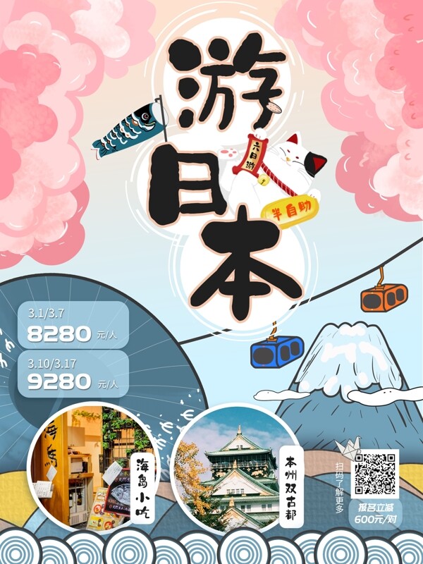 日系卡通日本插画旅游风景海报