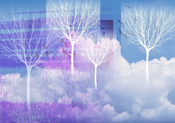 创意彩色树花室内装饰图