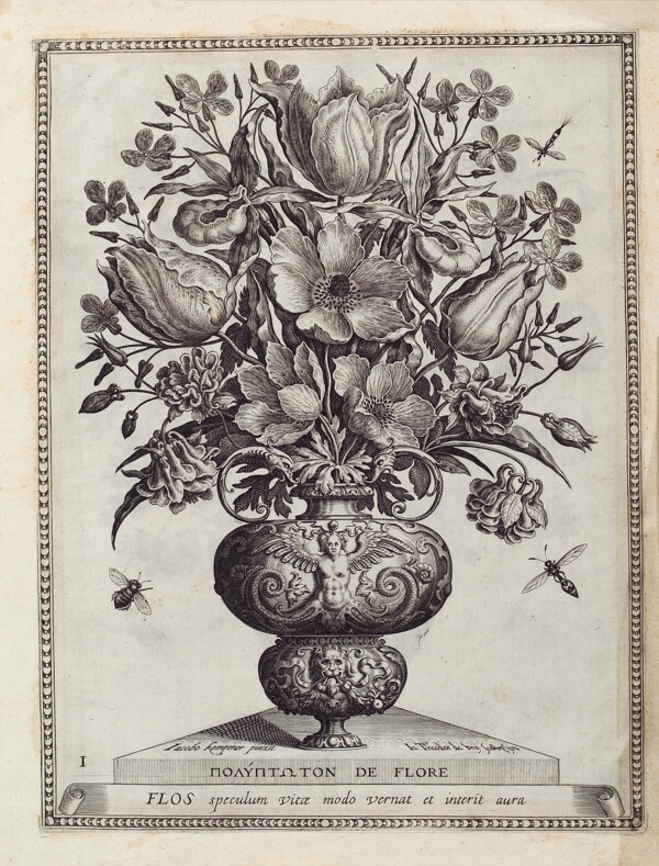 古典花卉素描版画木刻版画