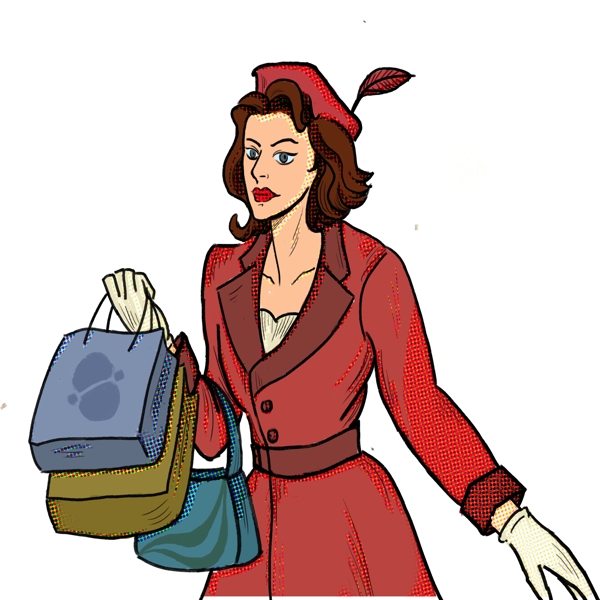 卡通时尚女人拿着包包原创元素