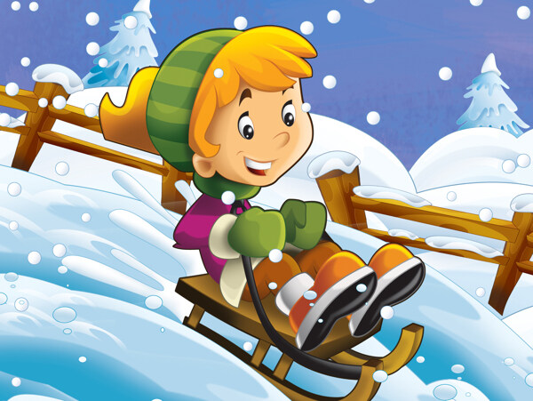 坐雪橇的男孩图片