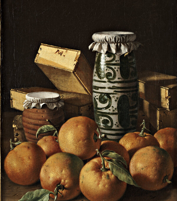 油画橙子与酒坛图片