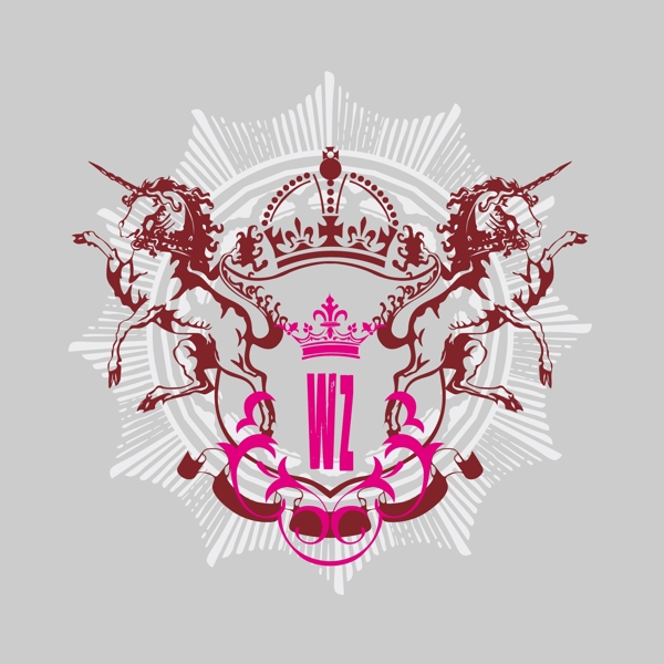 印花矢量图T恤图案徽章标记皇家贵族动物免费素材