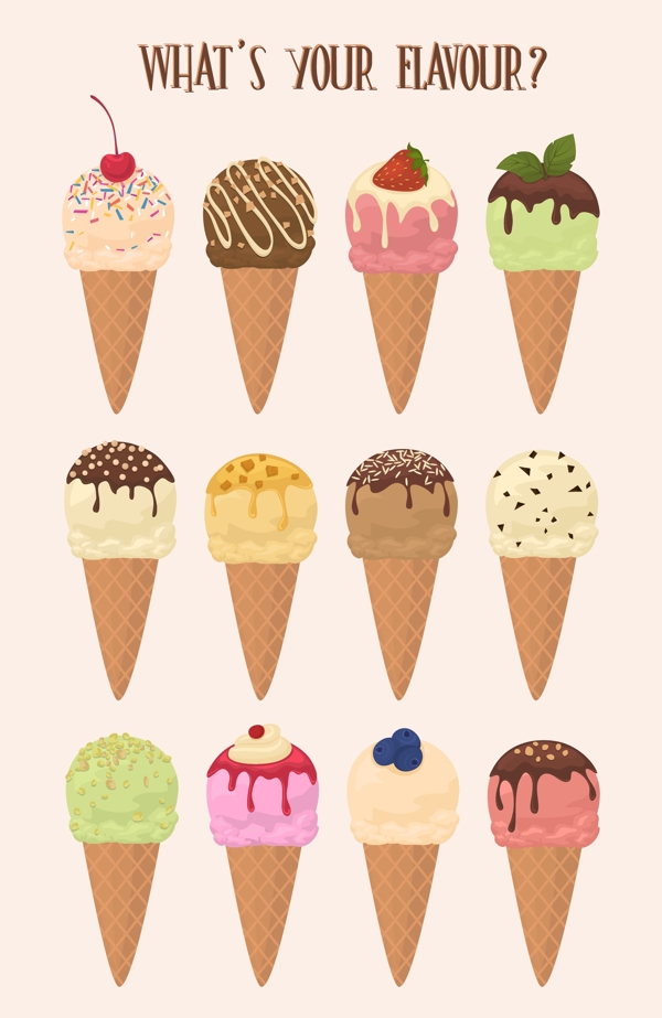 美味的甜筒冰淇淋插画
