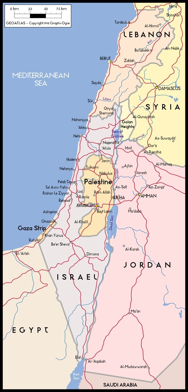 精美矢量世界地图素材以色列巴勒斯坦地图