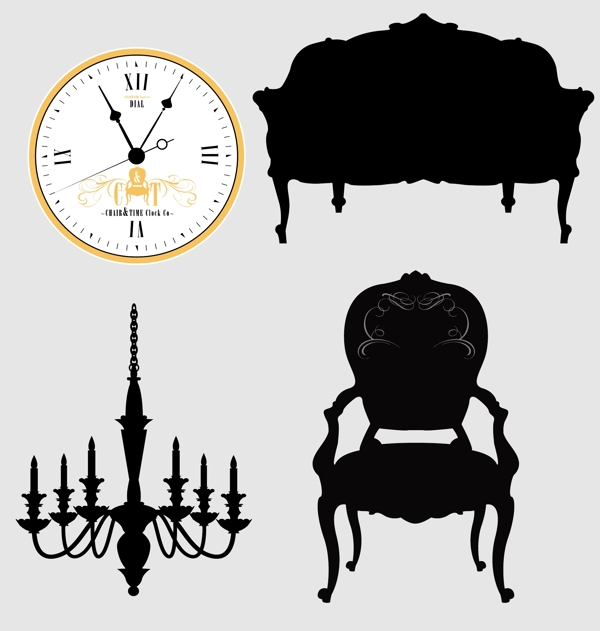 古董家具的时钟的矢量图形
