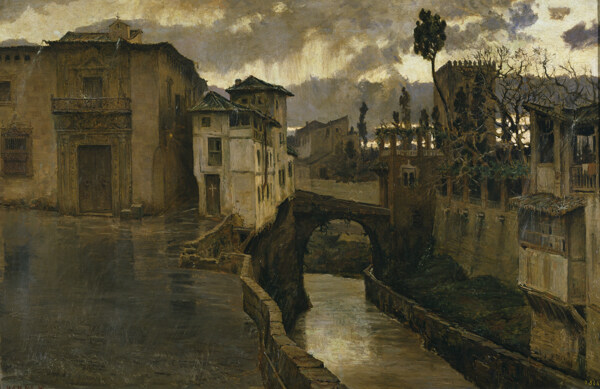 MunozDegrainAntonioRainstorminGranadaMemoriesofGranada1881画家古典画古典建筑古典景物装饰画油画