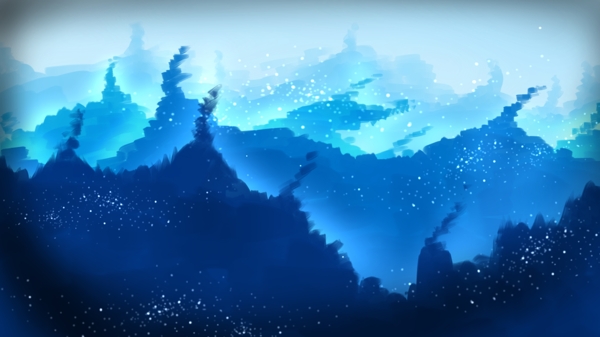 蓝色梦幻手绘星空下的山峰背景设计