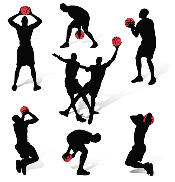 7篮球运动人物动作剪影矢量素材