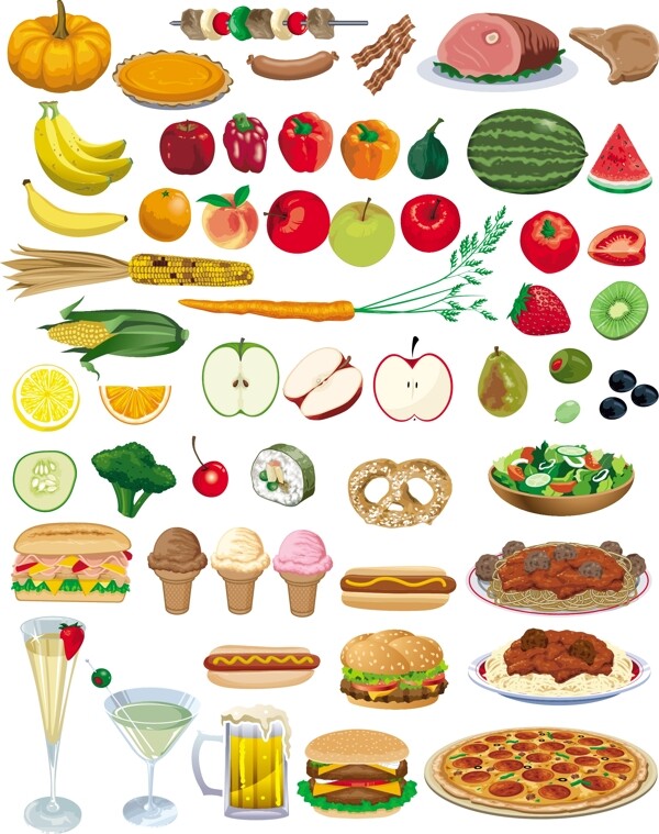 各类水果食品矢量图