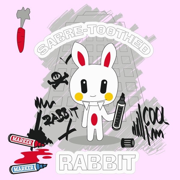 印花矢量图可爱卡通兔子涂鸦艺术效果免费素材